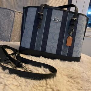 Coach Blue and Black Striped Handbag